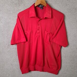 Alan Stuart Shirt Mens Large Red Polo Short Sleeve Banded Bottom Cotton Casual